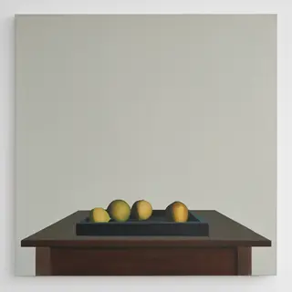 A still life painted in anxious minimalism — sparse composit