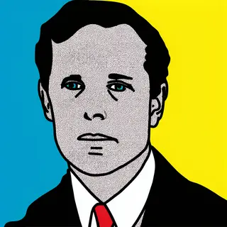 A portrait of a man in Pop Art style — bold outlines, Ben-Da