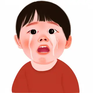 A 5-year-old child with round cheeks and large eyes, crying 