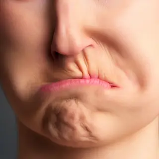 A close-up of a person's face showing clear disgust, nose wr