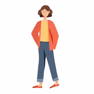 A person standing in a neutral pose in a park, full body vis