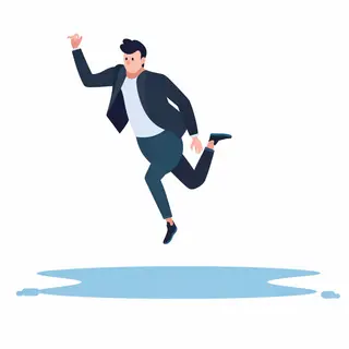 A man captured mid-jump over a puddle, body in the air with 