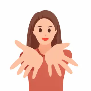 A woman holding her hands out in front of her palms-up, all 