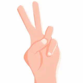 A person making a peace sign with their right hand, clearly 