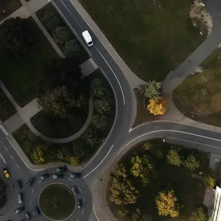 An aerial bird's-eye view looking straight down at a traffic