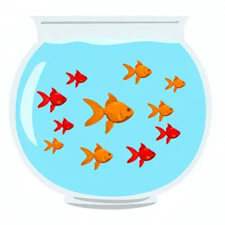 Exactly 9 goldfish swimming in a large round fishbowl