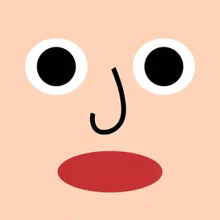 A human face with eyes, nose, and mouth but no eyebrows
