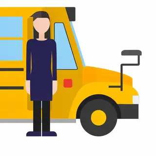 A person standing next to a yellow school bus, showing reali