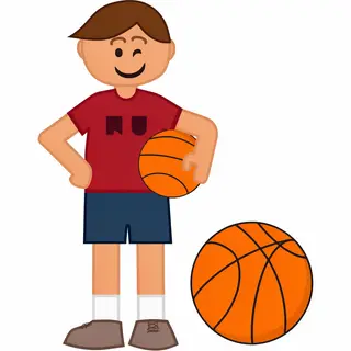A child holding a basketball, both at correct relative sizes