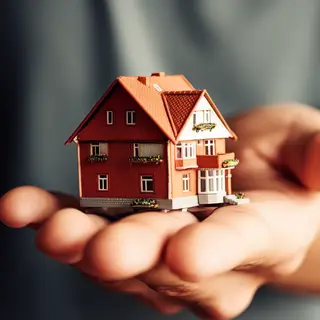 A miniature house sitting on the palm of someone's hand