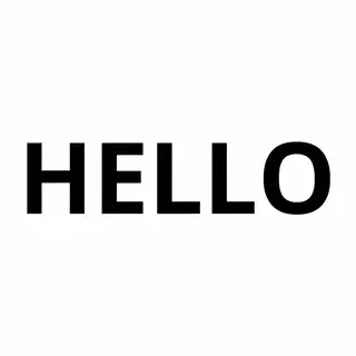 A single large word 'HELLO' centered on a white background