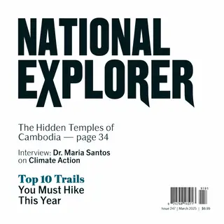 A magazine cover titled 'NATIONAL EXPLORER' with cover lines