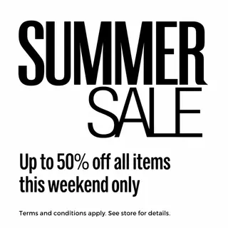 A poster with headline 'SUMMER SALE' in large bold text, bod