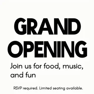 A flyer with large title 'GRAND OPENING', subtitle 'Join us 