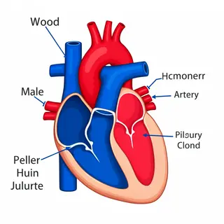An anatomical illustration of the human heart showing four c