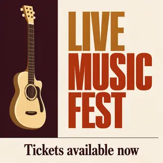 An event poster featuring a guitar illustration, the headlin