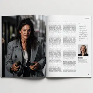 A magazine double-page spread with a left page containing a 