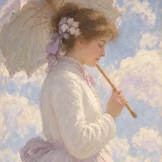 A woman with a parasol in the style of Impressionism — soft 