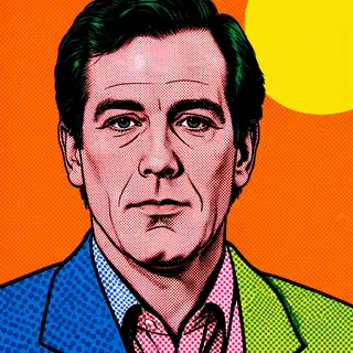 A portrait of a man in Pop Art style — bold outlines, Ben-Da