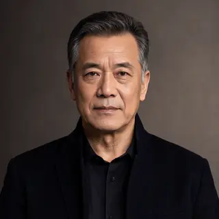 A portrait of a middle-aged man with a calm, serious express