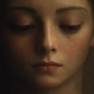 A face showing quiet melancholy — downcast eyes, slightly dr