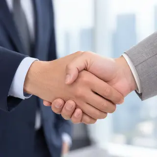 Two people shaking hands in a professional setting, all fing