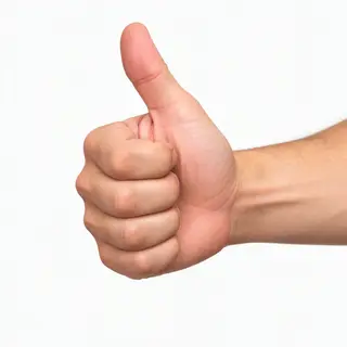 A hand giving a thumbs-up with four fingers curled and thumb