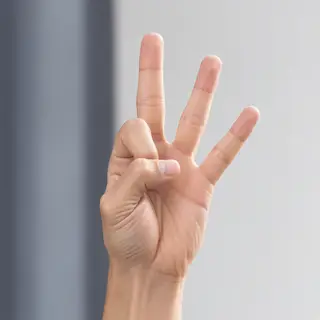 A person counting to three on their fingers, with index, mid