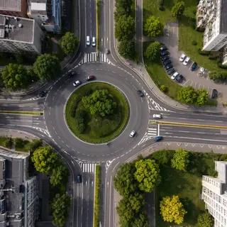 An aerial bird's-eye view looking straight down at a traffic