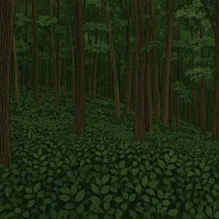 A forest scene where the foliage is precisely #2D5F2D (dark 