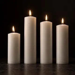 Exactly 4 white candles standing on a dark surface