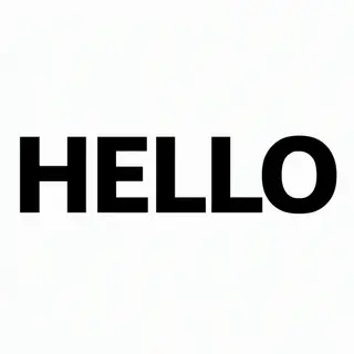 A single large word 'HELLO' centered on a white background