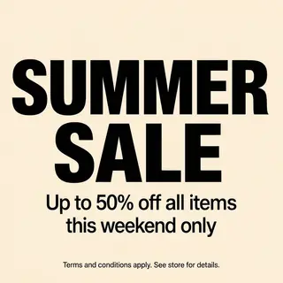 A poster with headline 'SUMMER SALE' in large bold text, bod