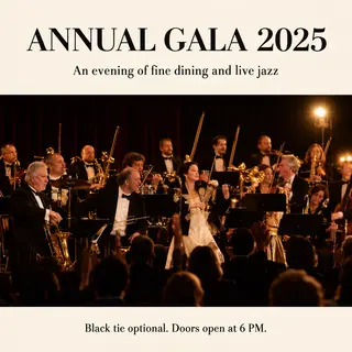 An event banner with headline 'ANNUAL GALA 2025' at the top 