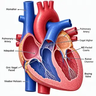 An anatomical illustration of the human heart showing four c