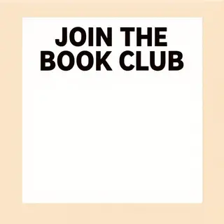 A book club poster with an open book illustration, the title