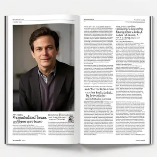 A magazine double-page spread with a left page containing a 