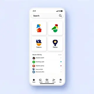 A mobile app UI mockup showing a dashboard with a top naviga