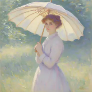 A woman with a parasol in the style of Impressionism — soft 