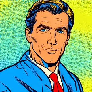 A portrait of a man in Pop Art style — bold outlines, Ben-Da