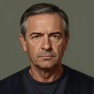 A portrait of a middle-aged man with a calm, serious express