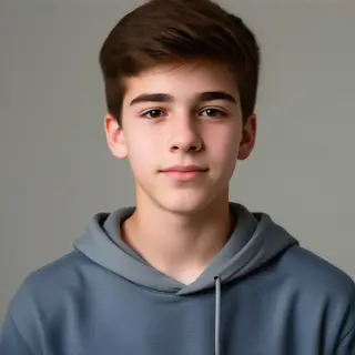 A headshot of a teenager with a relaxed, neutral face