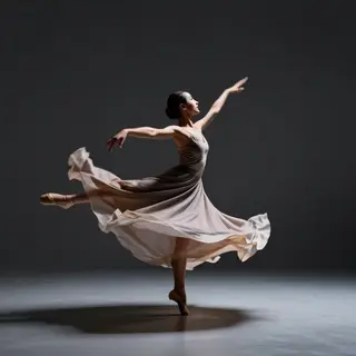 A dancer in a dynamic spin, dress flowing outward with one l
