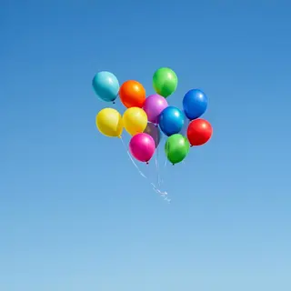 Exactly 11 colorful balloons floating against a clear blue s