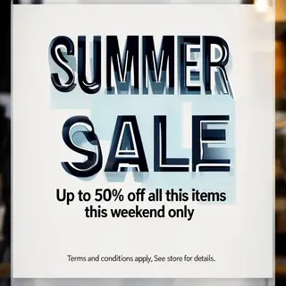 A poster with headline 'SUMMER SALE' in large bold text, bod