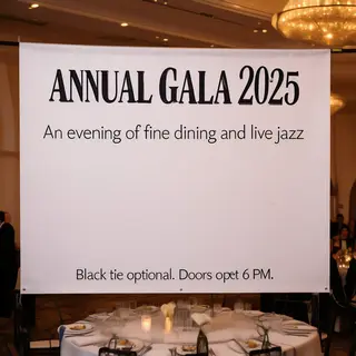 An event banner with headline 'ANNUAL GALA 2025' at the top 