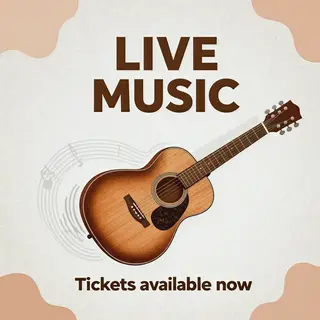 An event poster featuring a guitar illustration, the headlin