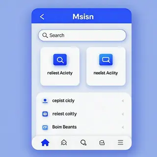 A mobile app UI mockup showing a dashboard with a top naviga