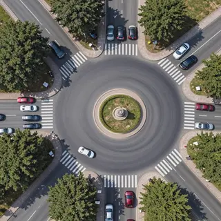 An aerial bird's-eye view looking straight down at a traffic