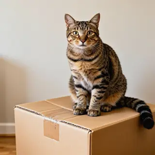 A cat sitting on top of a cardboard box